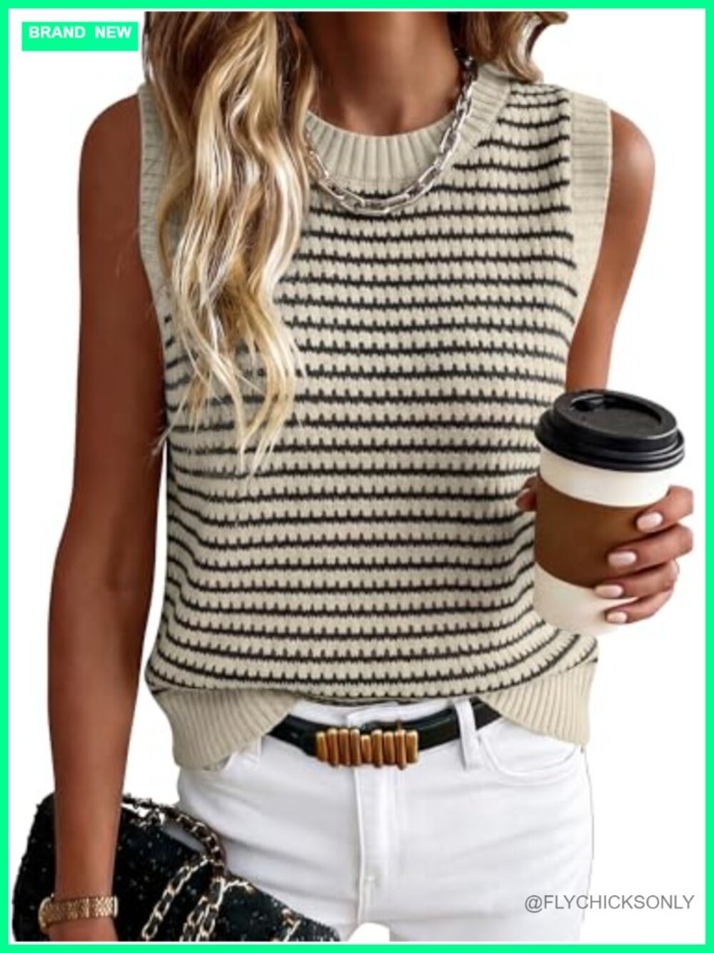 Sleeveless Knit Sweater Vest Striped Lightweight Boho Tank Top